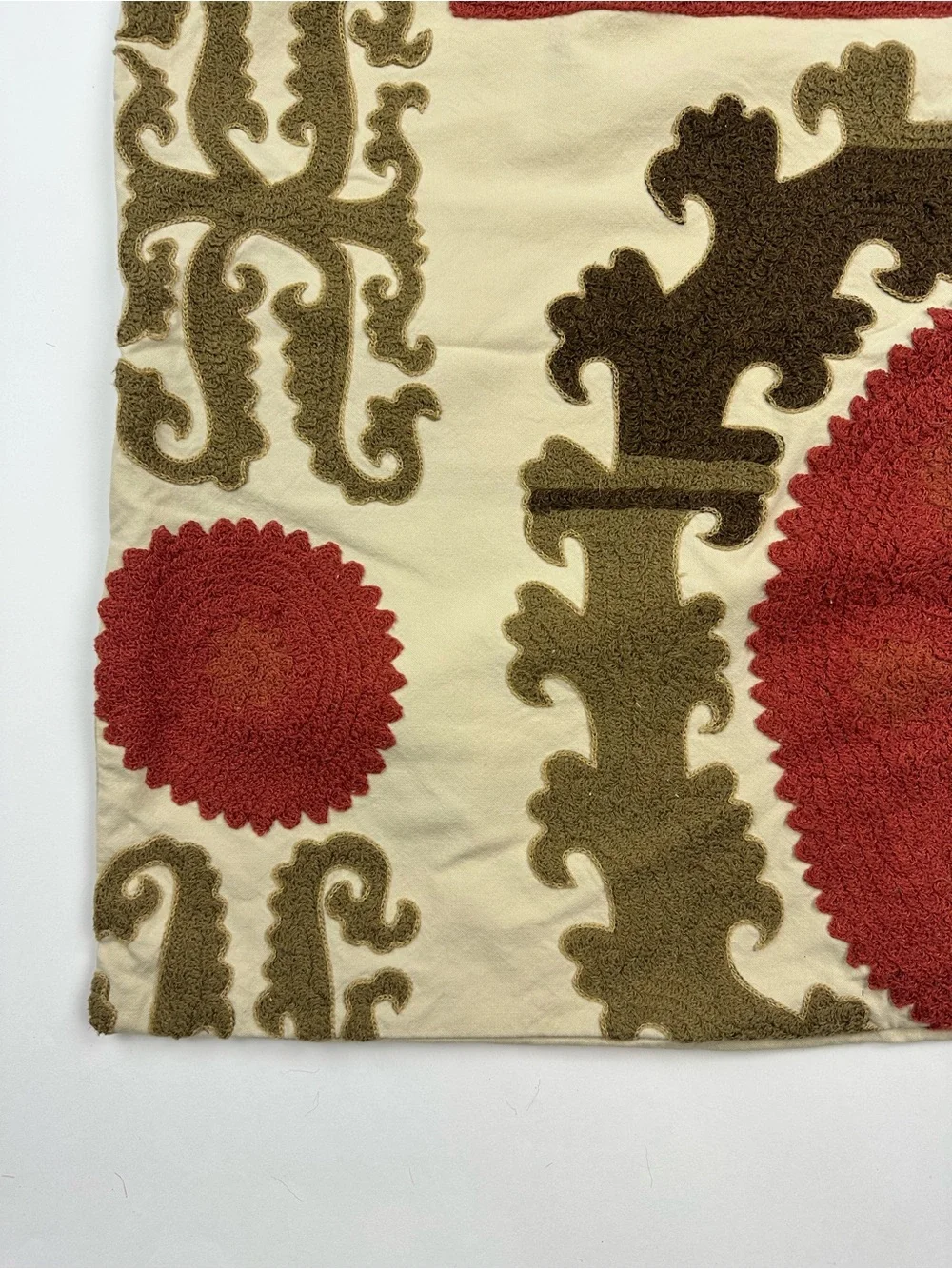 Pottery Barn Suzani Crewel Embroidered Pillow Cover Terracota Olive 26 x 26